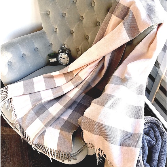 Pink and Grey Plaid Scarf - Picture 2 of 4